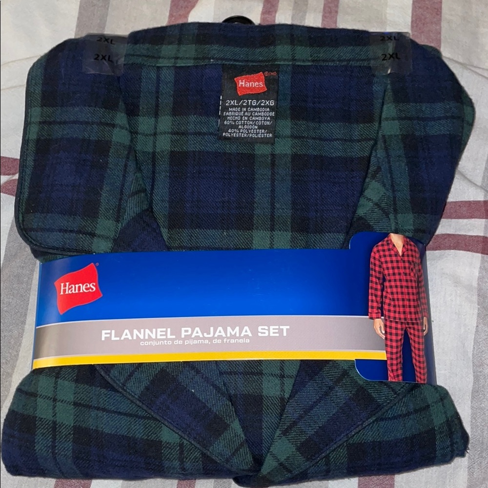 Hanes 2XL Flannel Pajama Set - Dark Plaid